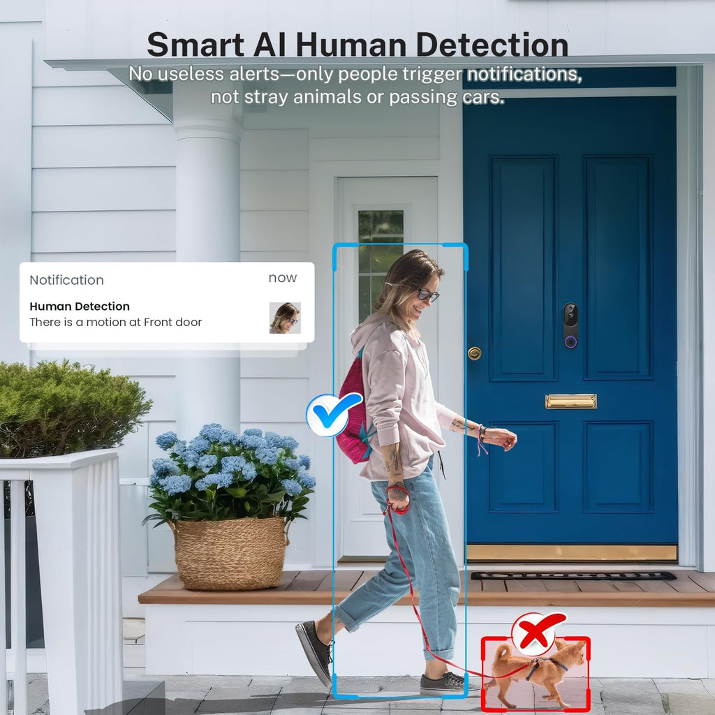 1080P Wireless Wi-Fi Video Doorbell Camera with Two Way Audio, Night Vision, Cloud Storage, Smart AI Motion Detection, Support 2.4Ghz Wi-Fi Only