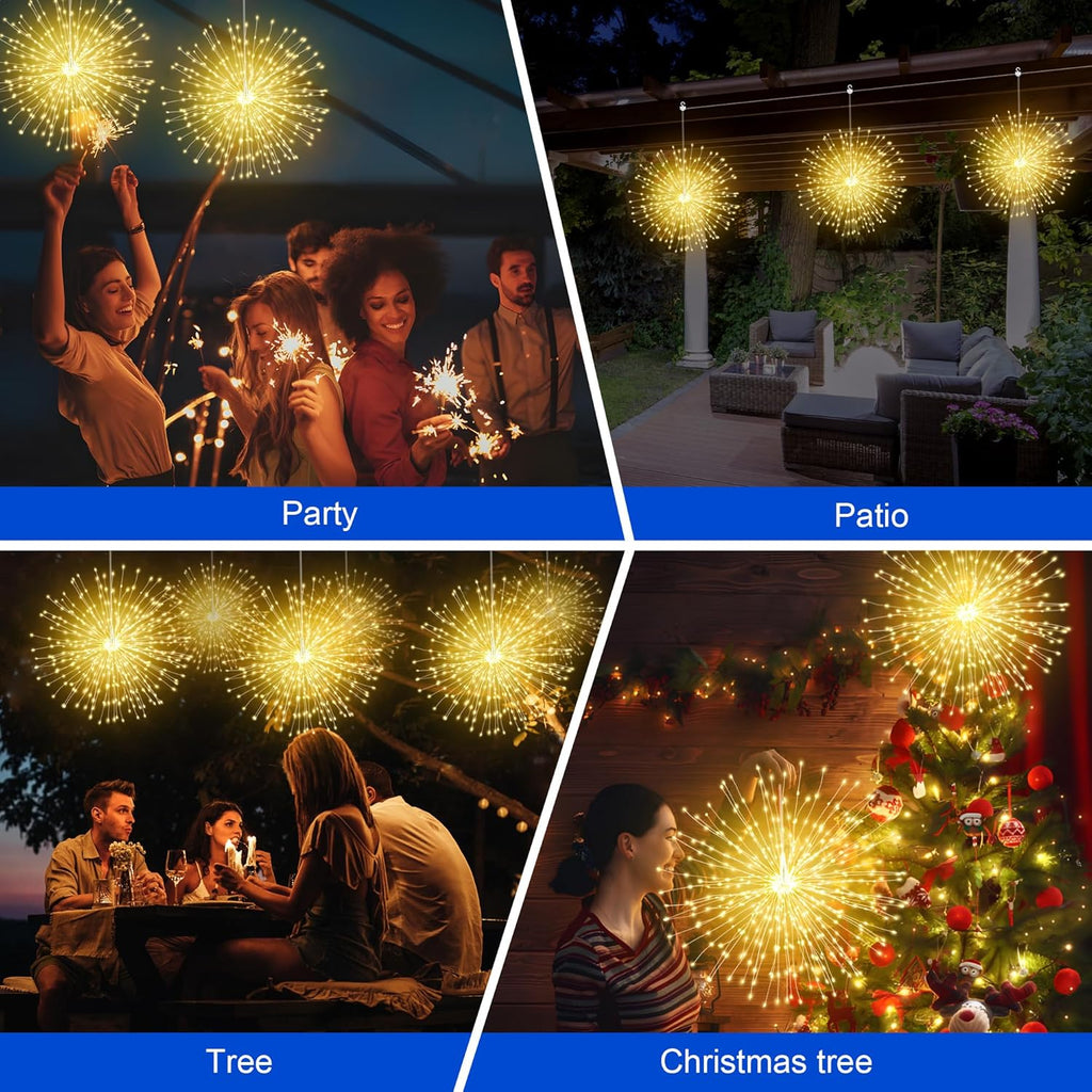 Solar Christmas Firework Lights Outdoor, 5 Pack 1000LED Solar Starburst Lights with Remote, 8 Modes Dimmable Waterproof Hanging Fairy Lights for Garden, Patio, Holiday Christmas Decor (Warm White)