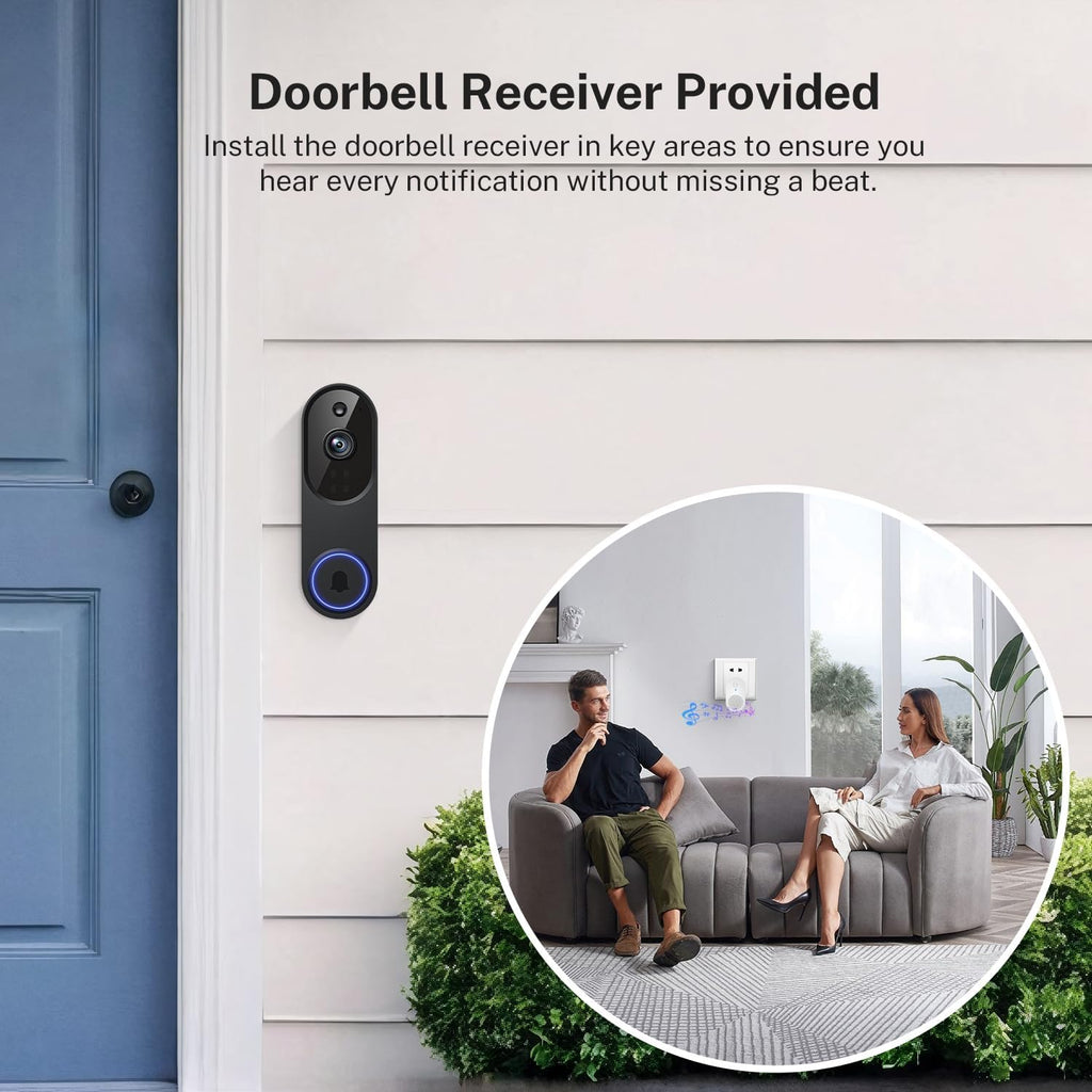 1080P Wireless Wi-Fi Video Doorbell Camera with Two Way Audio, Night Vision, Cloud Storage, Smart AI Motion Detection, Support 2.4Ghz Wi-Fi Only
