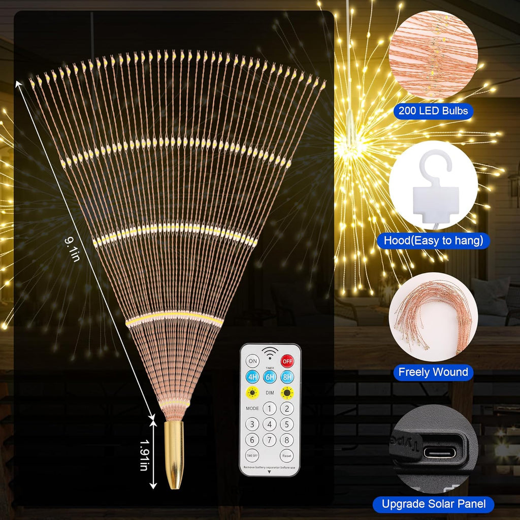 Solar Christmas Firework Lights Outdoor, 5 Pack 1000LED Solar Starburst Lights with Remote, 8 Modes Dimmable Waterproof Hanging Fairy Lights for Garden, Patio, Holiday Christmas Decor (Warm White)